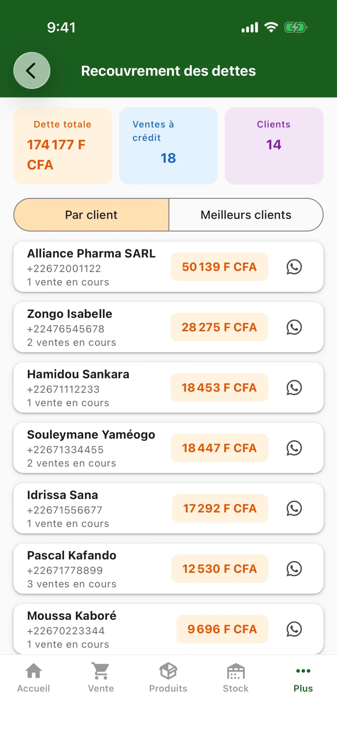 Recouvrement des dettes StockPlus sur téléphone