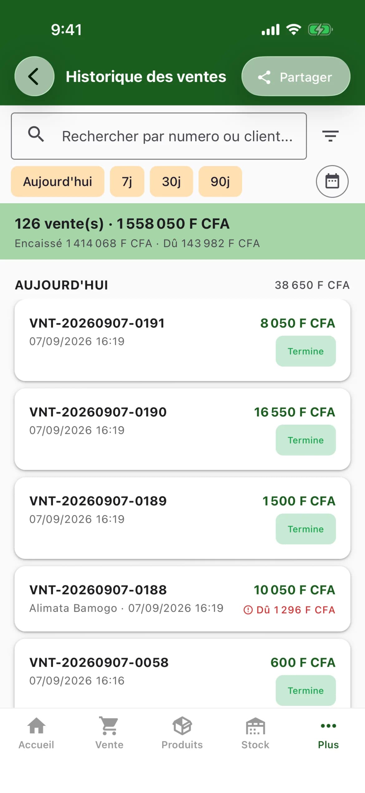 Historique des ventes