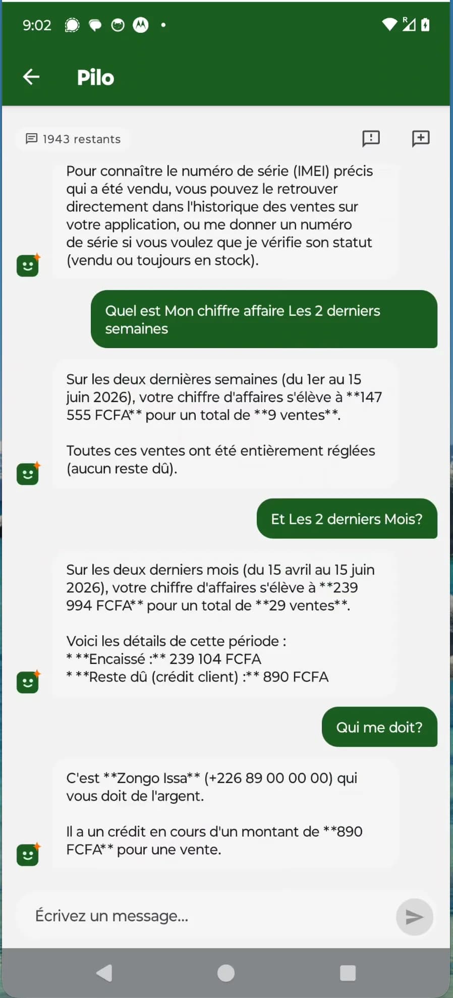 Conversation avec Pilo, l'assistant IA de StockPlus