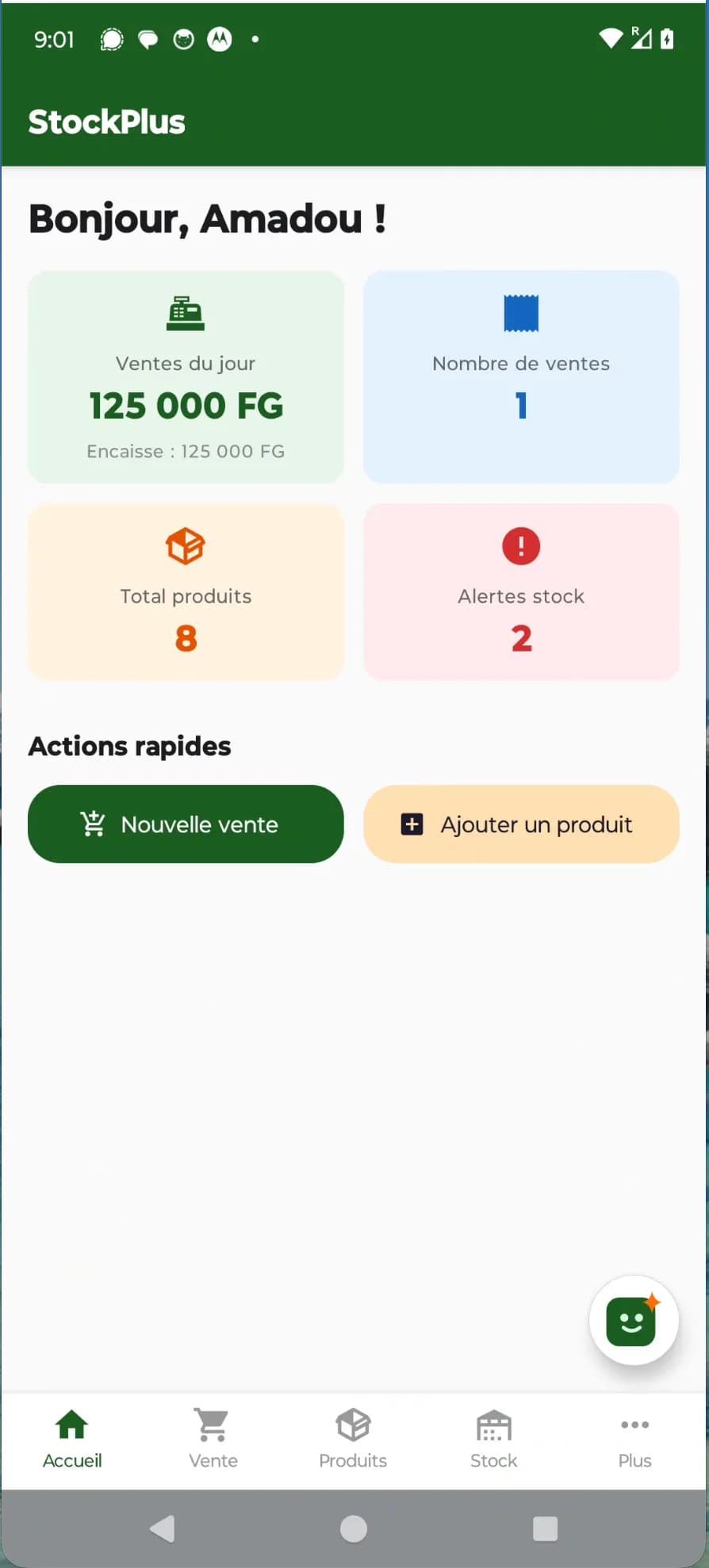 Écran d'accueil StockPlus